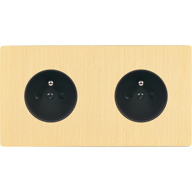 Façade M Laiton Brosse Double Horizontale 2 Prises magnétique Façade M Laiton Brosse Double Horizontale 2 Prises magnétique