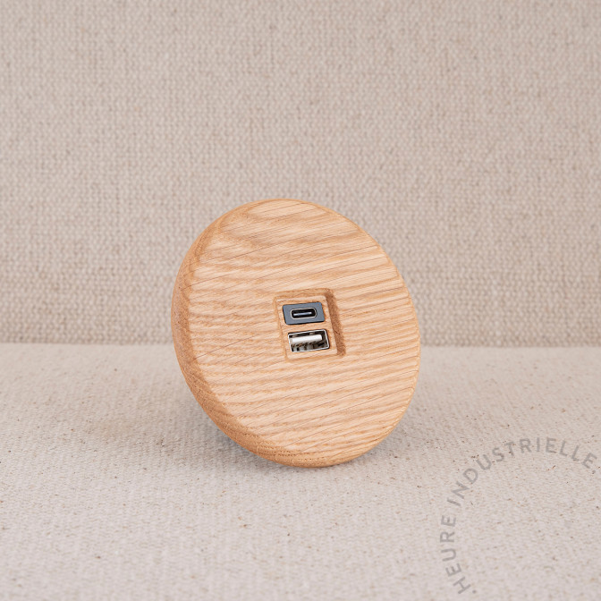 Chargeur 2 ports USB A+C IRIS Bois chêne clair Chargeur 2 ports USB A+C IRIS Bois chêne clair