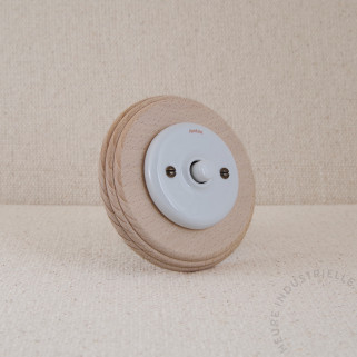 Bouton poussoir rond Garby Colonial en porcelaine sur plaque