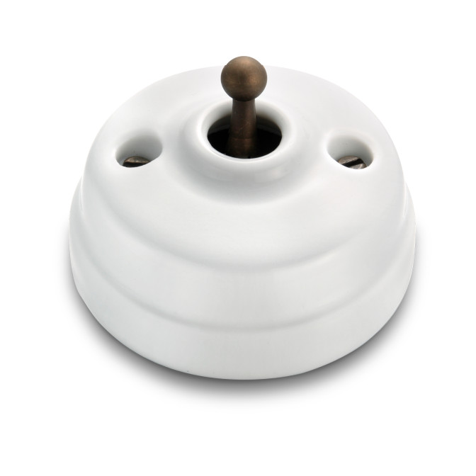 Poussoir et manette laiton vieilli porcelaine blanche ss passe-câble Poussoir et manette laiton vieilli porcelaine blanche ss passe-câble