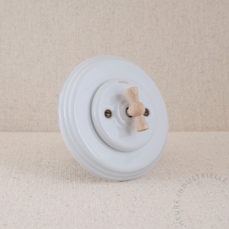 BP Garby Colonial porc. BL manette bois brut + plaque porc. BL