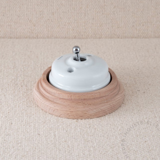 BP Dimbler porc. blanche levier chrome socle Bois brut