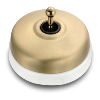Poussoir doré satin manette doré brill. porcelaine blc ss passe-câble