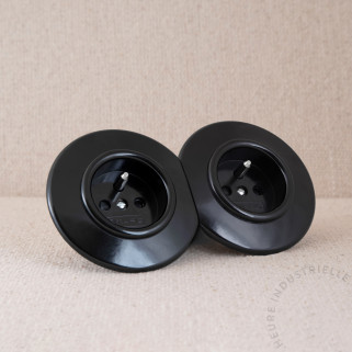 Prise courant 2P+T simple THPG Bakélite noir rond