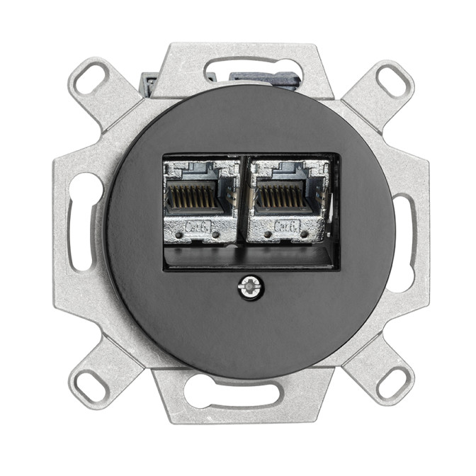 DBLE RJ45 CAT6 PORCELAINE NOIR (fixat. horizontal / boîte maçonnerie