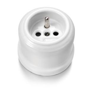 Prise 2P+T porcelaine blanche ss passe-câble