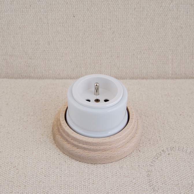 PCTGarby porc. blanche puits plastique blanc socle Bois brut