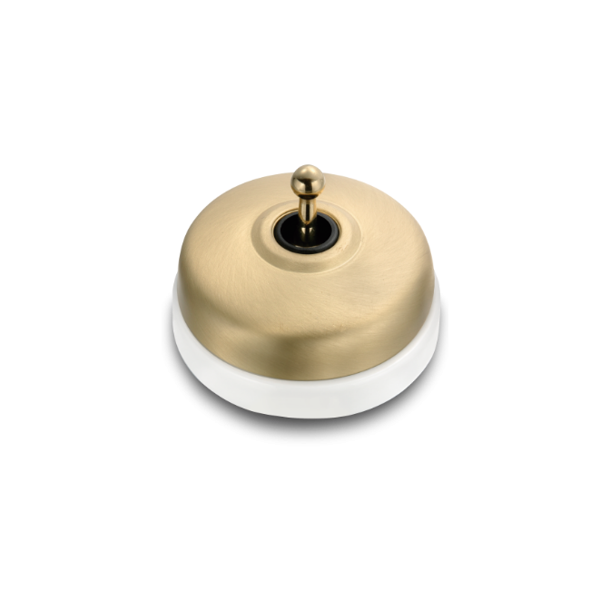 Poussoir doré satin manette doré brill. porcelaine blc ss passe-câble