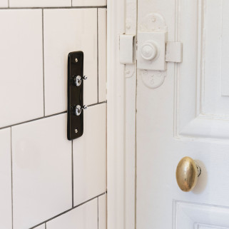 Bouton Poussoir (BPL) double Porcelaine Noire Leviers+Vis Chrome