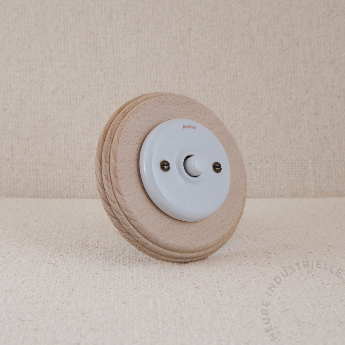 BP rond Garby Colonial porc. BL + plaque bois brut