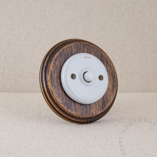 BP rond Garby Colonial porc. BL + plaque bois vieilli