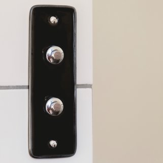 Bouton Poussoir (BPL) double Porcelaine Noire Leviers+Vis Chrome