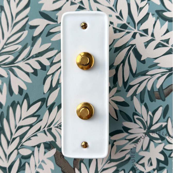 Bouton Poussoir (BP) double Porcelaine Blanche Push+Vis Doré