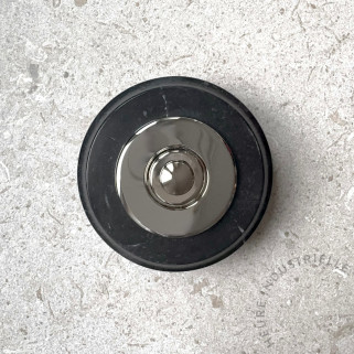 MARBRE NOIR ROND 75X20mm BOUTON ET COLLERETTE LISSE CHROME