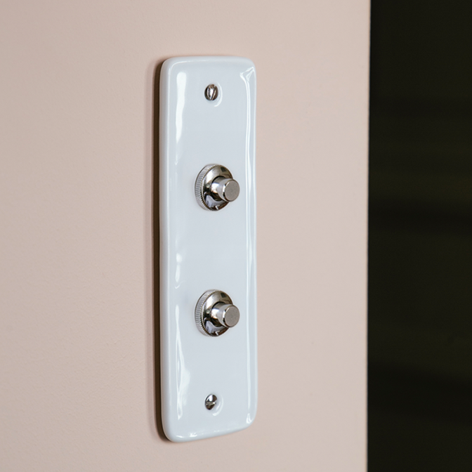 Bouton Poussoir (BP) double Porcelaine Blanche Push+Vis Chrome