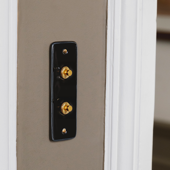 Bouton Poussoir (BP) push double Porcelaine Noire Push+Vis Doré