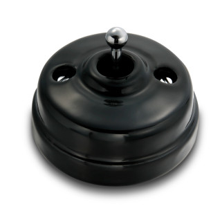 Poussoir et manette chrome brillant porcelaine noire ss passe-câble