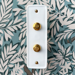 Bouton Poussoir (BPL) double Porcelaine Blanche Levier+Vis Doré