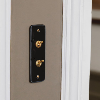 Bouton Poussoir (BPL) double Porcelaine Noire Leviers+Vis Doré