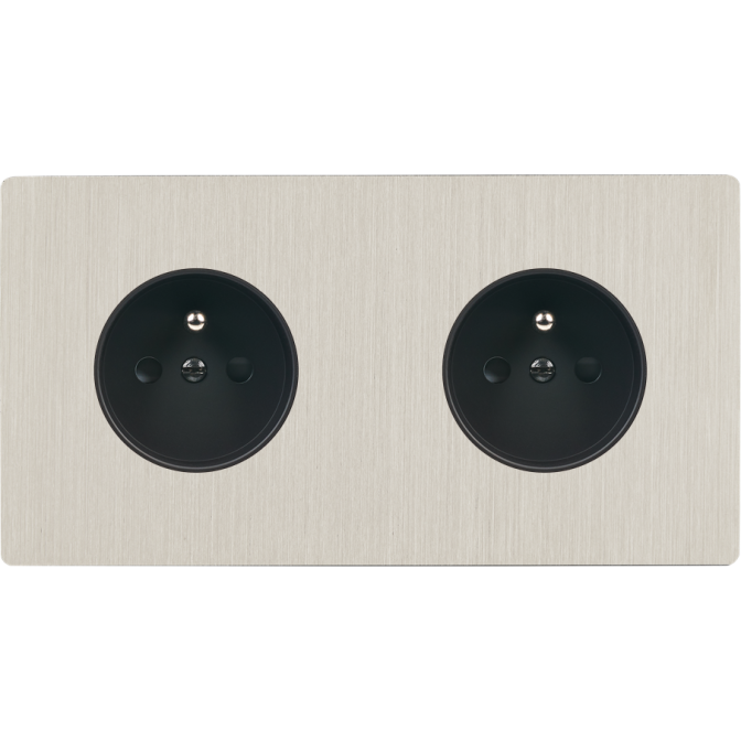 Façade M Nickel Brosse Double Horizontale 2 Prises magnétique