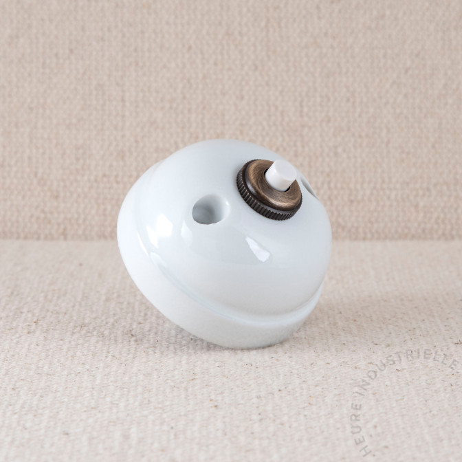 Bouton poussoir arrondi porcelaine blanche