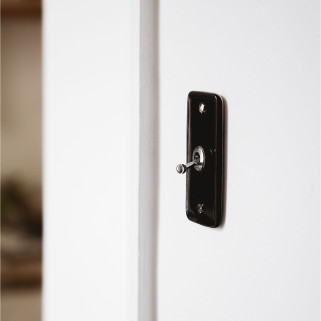 Bouton Poussoir (BPL) simple Porcelaine Noire Levier+Vis Chrome