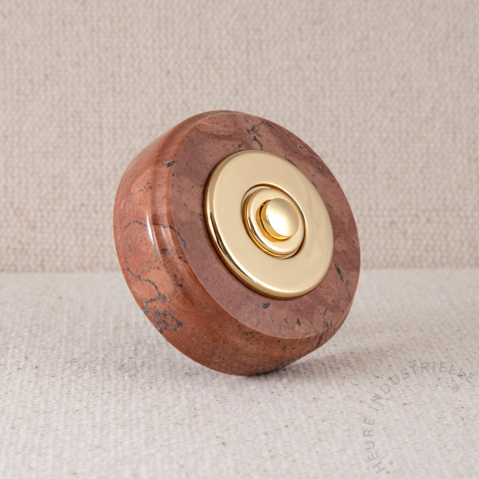 MARBRE ROUGE ROND 75X20mm BOUTON ET COLLERETTE LISSE OR