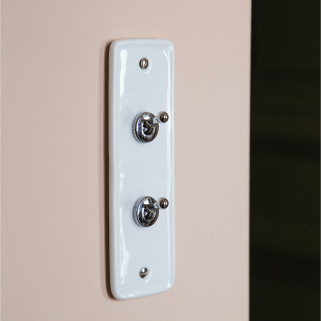 Bouton Poussoir (BPL) double Porcelaine Blanche Leviers+Vis Chrome