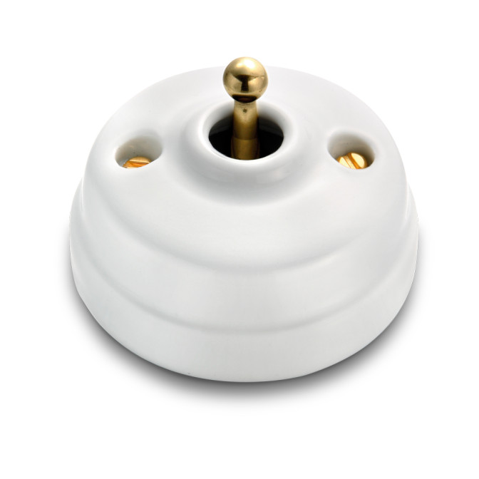 Poussoir et manette doré porcelaine blanche ss passe-câble