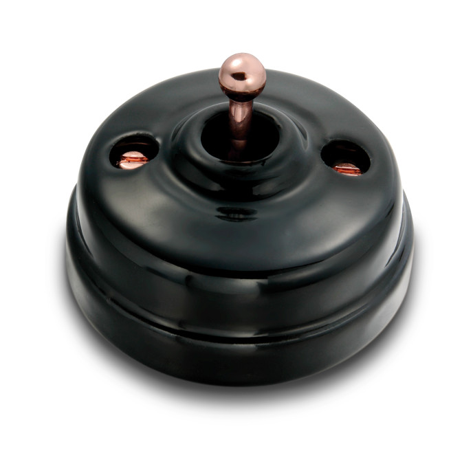 Poussoir et manette cuivre brillant porcelaine noire ss passe-câble